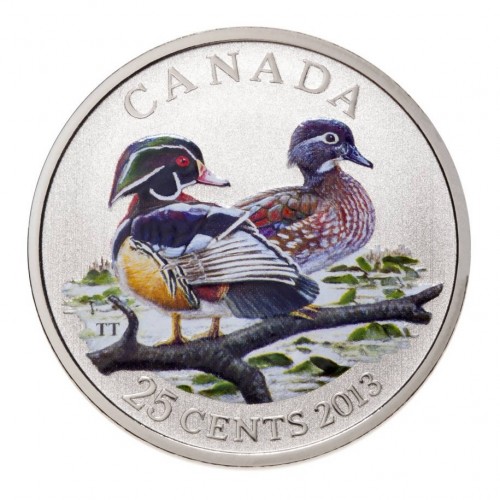 2013-canadian-25-cent-ducks-of-canada-wood-duck-coloured-coin